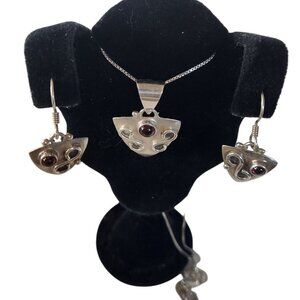 Necklace and Earrings  Silver Set Garnet 9.5 gr 16" Chain Silver Jerry & Fran Ha